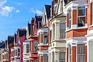 Row of typical English terraced houses in West Hampstead, London